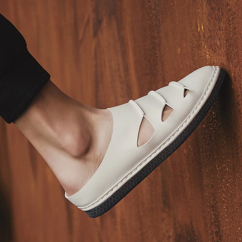 

de male holes italian masculino slip sandale luxury piel man genuine homme samool roman beach s mens geta vietnam white sandals