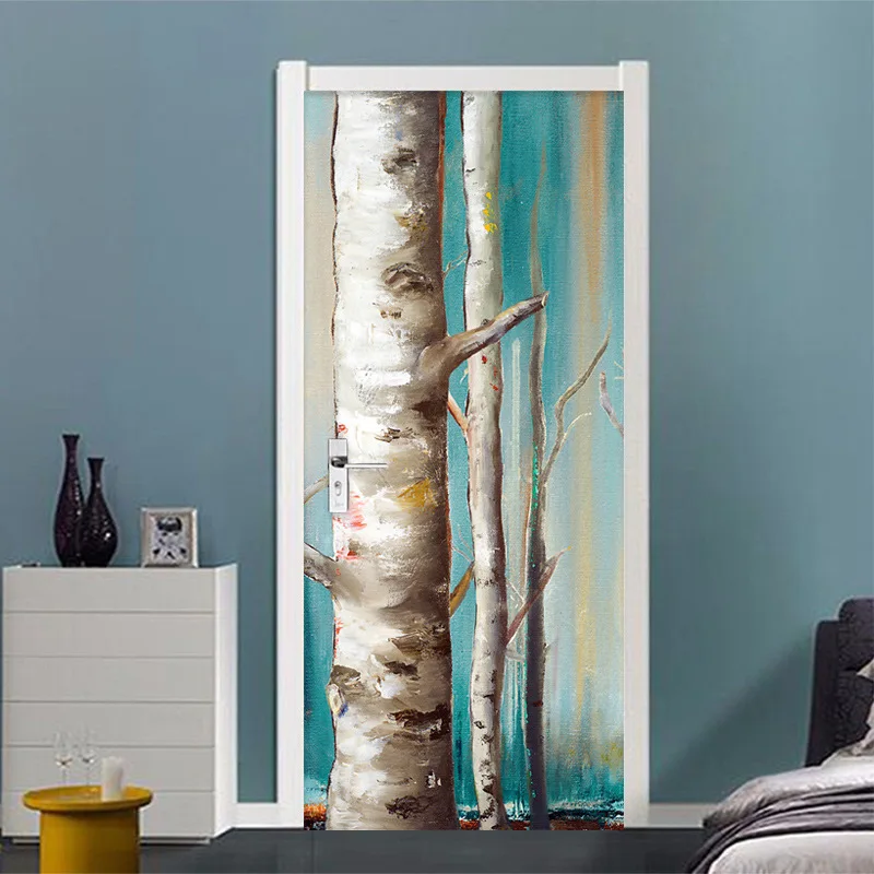 Синяя противотуманная лесная древесная дверь наклейка Сделай Сам домашний декор