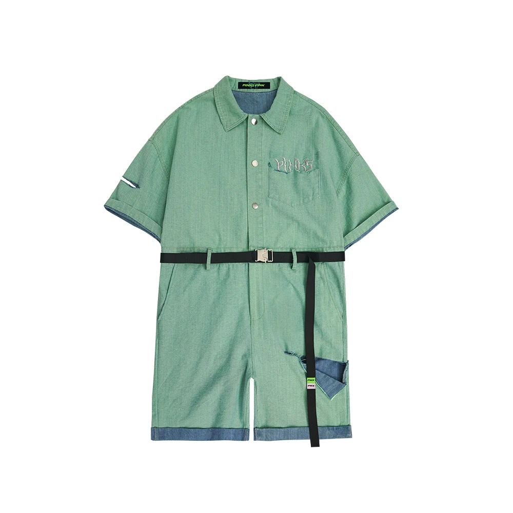 

2021 original wash water retro loose jumpsuit hole tooling INS all-match denim jumpsuit female