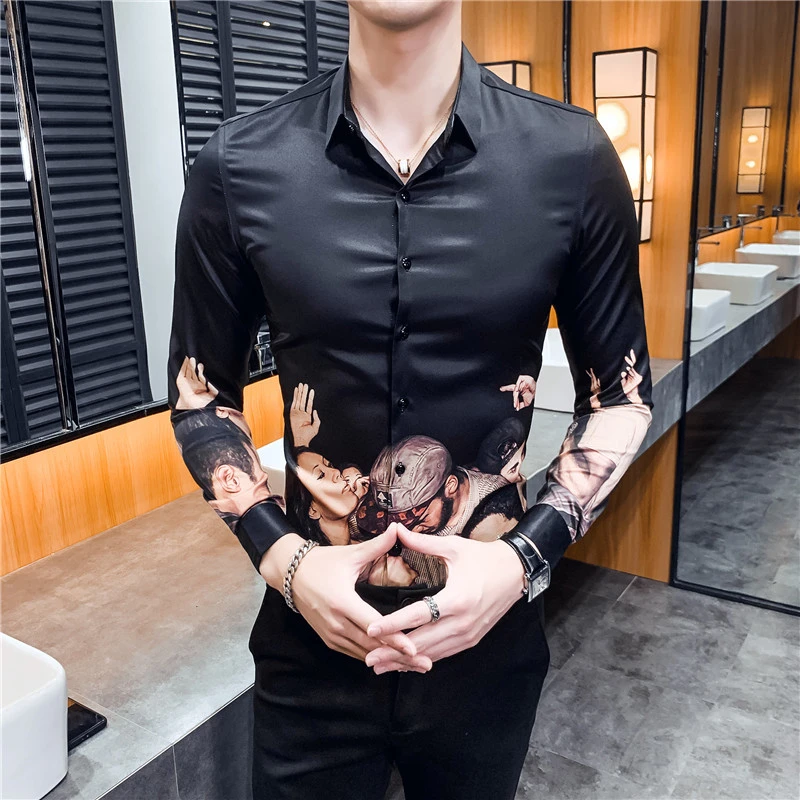 2020 барокко Slim Fit уличная Socia вечерние Клубное платье рубашка одежда мужские
