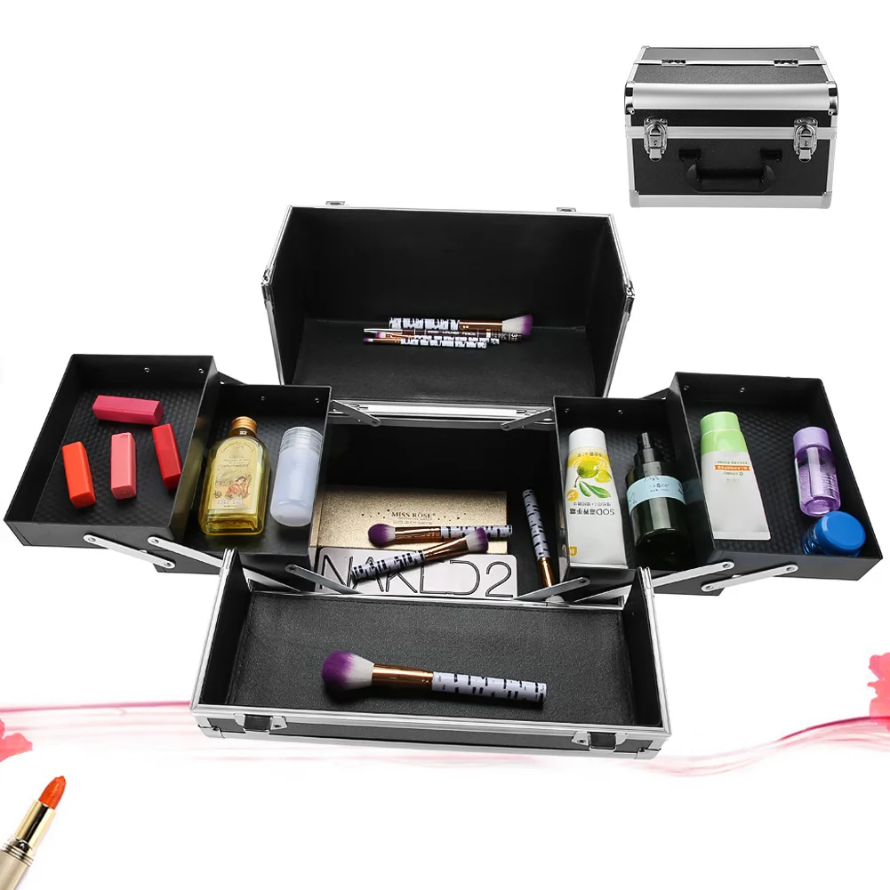 

Make Up Box Extra Large Space Storage Nail Jewelry Cosmetic Beauty Case Aluminum Strapless Portable Cosmetic Storage Box