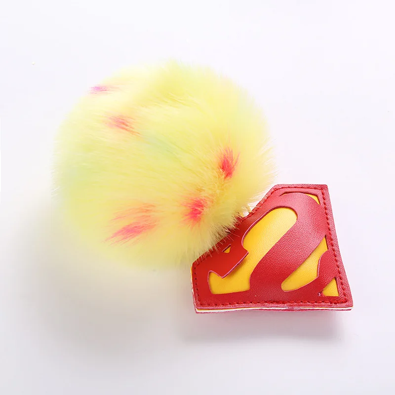 Leather Cartoon Superman Key chain Pendant Colorful Spotted Wool Ball for Woman Jewelry Man car Ring gift | Украшения и
