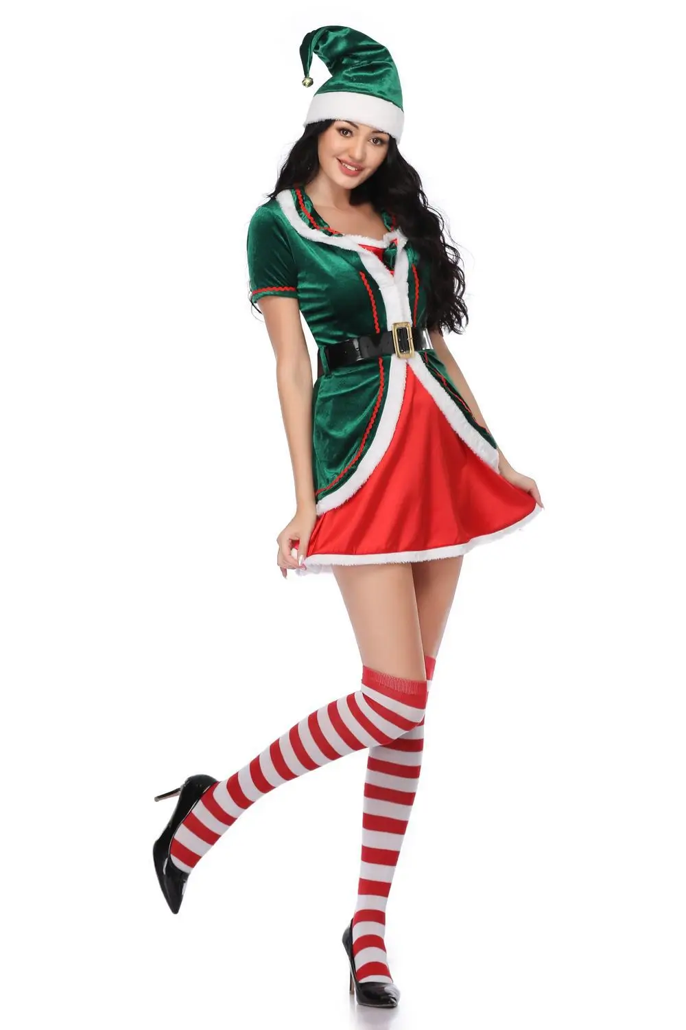 

Christmas fake two-piece Christmas skirt with Christmas hat dress Christmas Eve costumes bar night Christmas clothes
