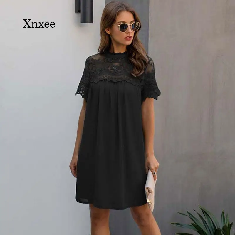 

Летнее кружевное мини-платье, женские свободные прямые облегающие элегантные вечерние короткие платья, женский сарафан с коротким рукавом,...