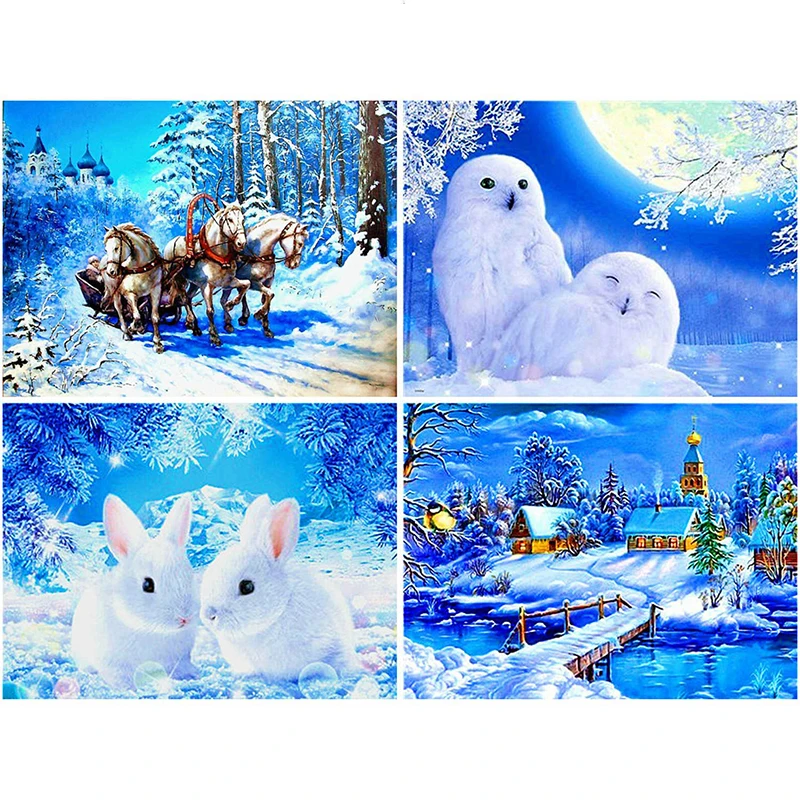 Алмазная живопись лошадь животное зима снег полная выкладка вышивка крестиком