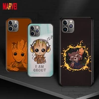 soft tpu cover cute groot marvel art for apple iphone 12 11 se xs xr x 7 8 6 5 s mini plus pro max 2020 black phone case