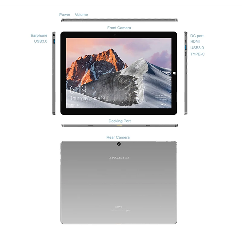 Teclast X6 Pro 2 в 1 планшетный ПК сенсорная панель 3K 12,6 дюймов Windows 10 Core двухъядерный 1,1 ГГц 8 Гб ram 256 ГБ SSD type C планшетный ПК