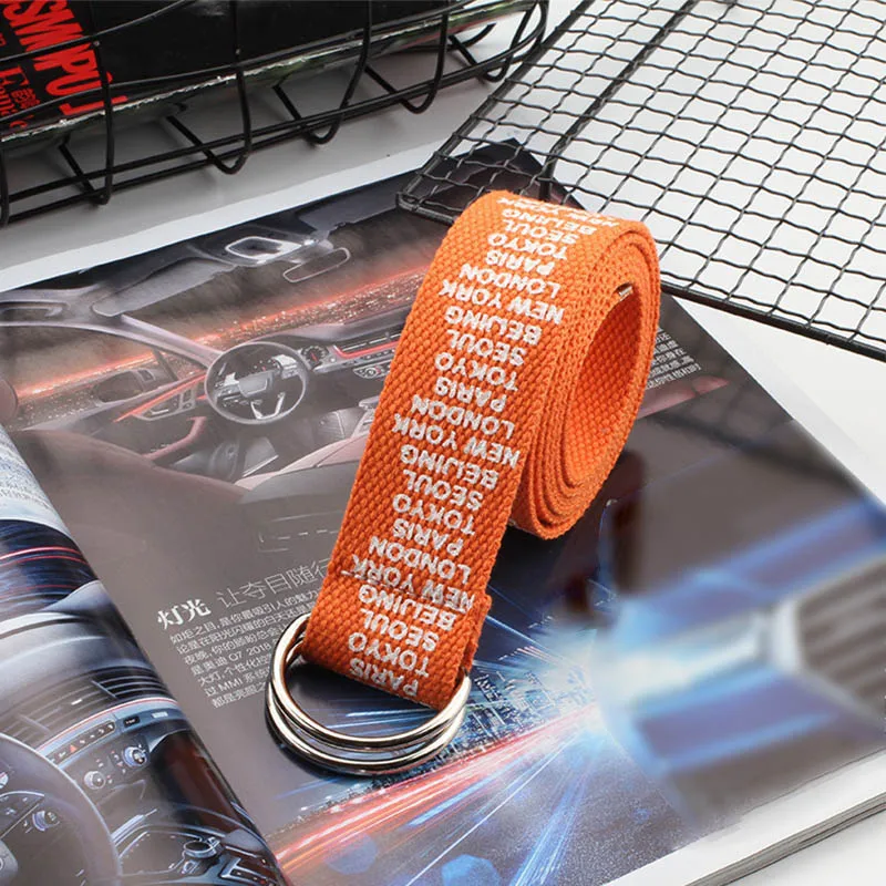 orange small letter Модный холщовый ремень с буквенным принтом Harajuku для мужчин и женщин, повседневные джинсы с d-образным кольцом и пряжкой, поясные ремни черного и красного цвета, длина пояса 130 см, Z30 - Цвет: orange small letter