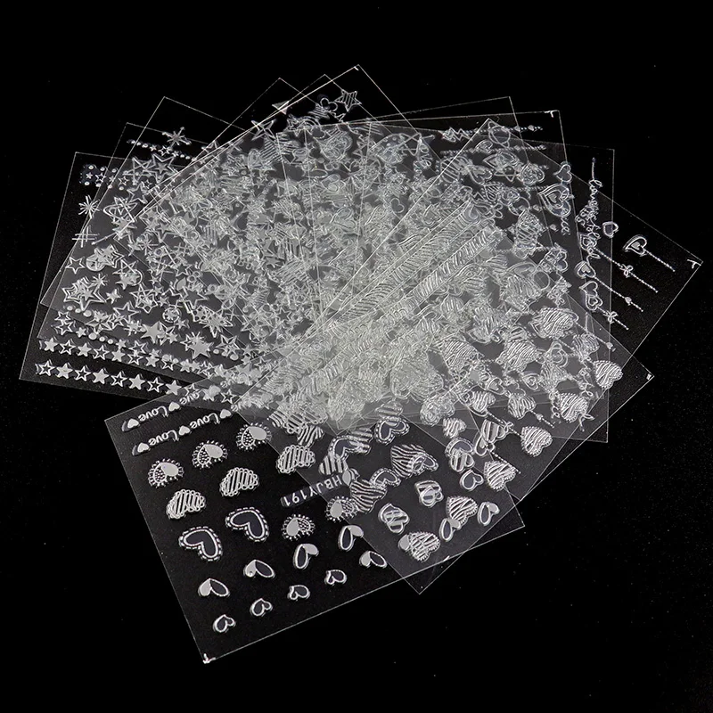 12 шт./компл. серебристые золотистые 3D наклейки для ногтей рисунок сердца звезды