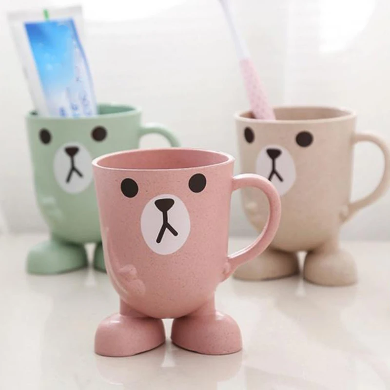 

Cute Wheat Straw Cartoon Toothbrush Cup Bathroom Tumbler Mouthwash Travel Toothbrush Holder Cup