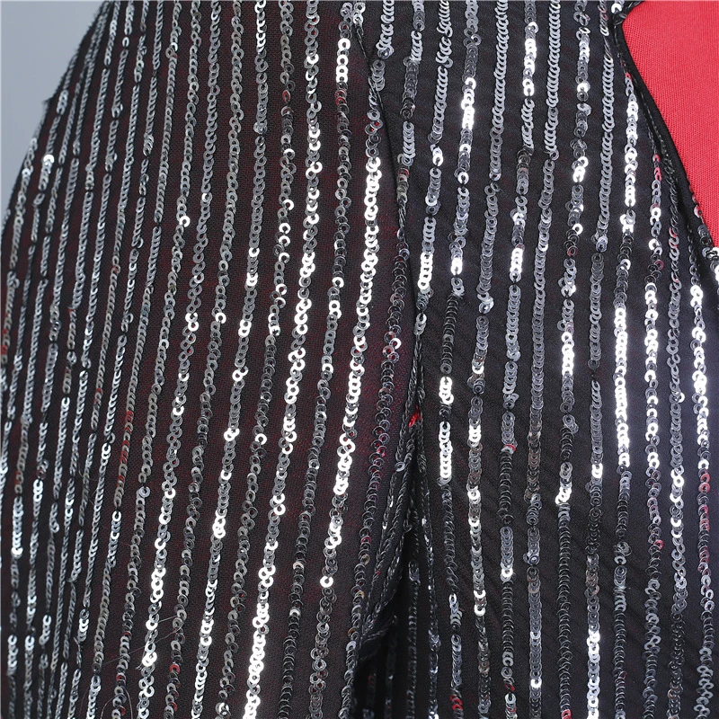 

Single Breasted Sequins Stage Suit for Male Patchwork Blazer Shawl Collar Nightclub Singer DJ Costume