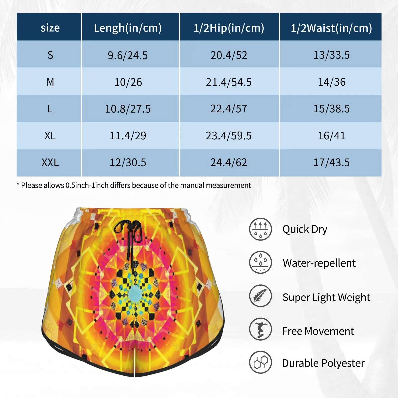 

Here Comes The Sun ( Sun Salutation Mandala ) Swim Shorts Women Beach Shorts Shape Pattern Sun Gold Here Comes The