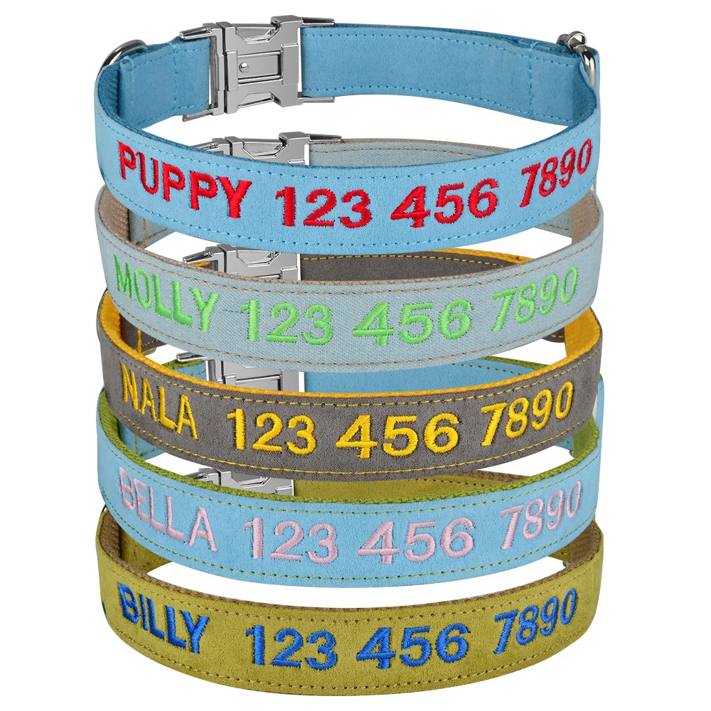 Leather Embroidery Solid Color Basic Dog Collar Personalized Custom ID Tag Adjustable Quick Release All Season Large Small Puppy | Дом и сад