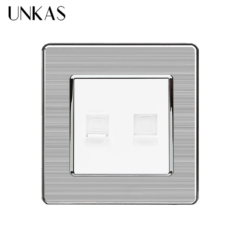 UNKAS RJ45 Интернет-разъем для передачи данных CAT5E разъем с 2 ядрами RJ11 телефонная