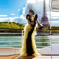 charming tulle mermaid evening dresses puffy long sleeves tiered ruffles long women formal party gowns custom made