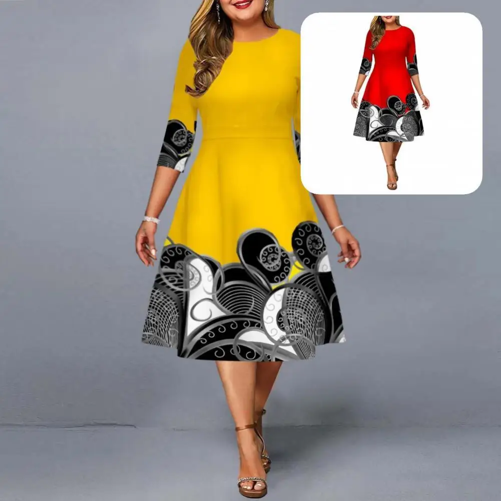 

Dress Round Neck Female Zipper A-Line Crew Neck Dress Office Lady Dress for Daily Wear