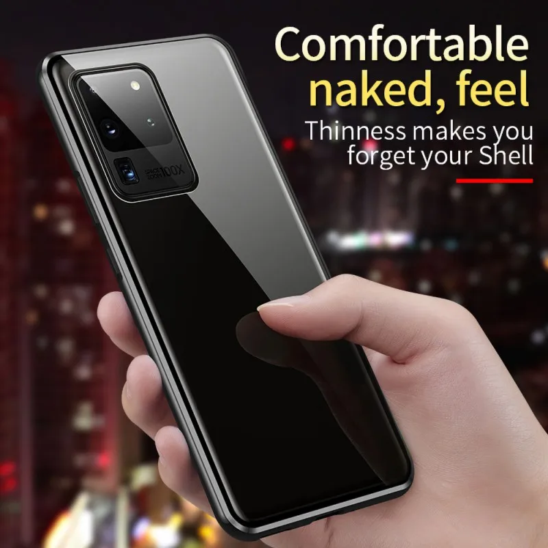 

Magnetic Phone Case Double Sided Anti-Glare Tempered Glass Protector Phone Front Back Cover For Samsung Galaxy S20 Ultra 2021