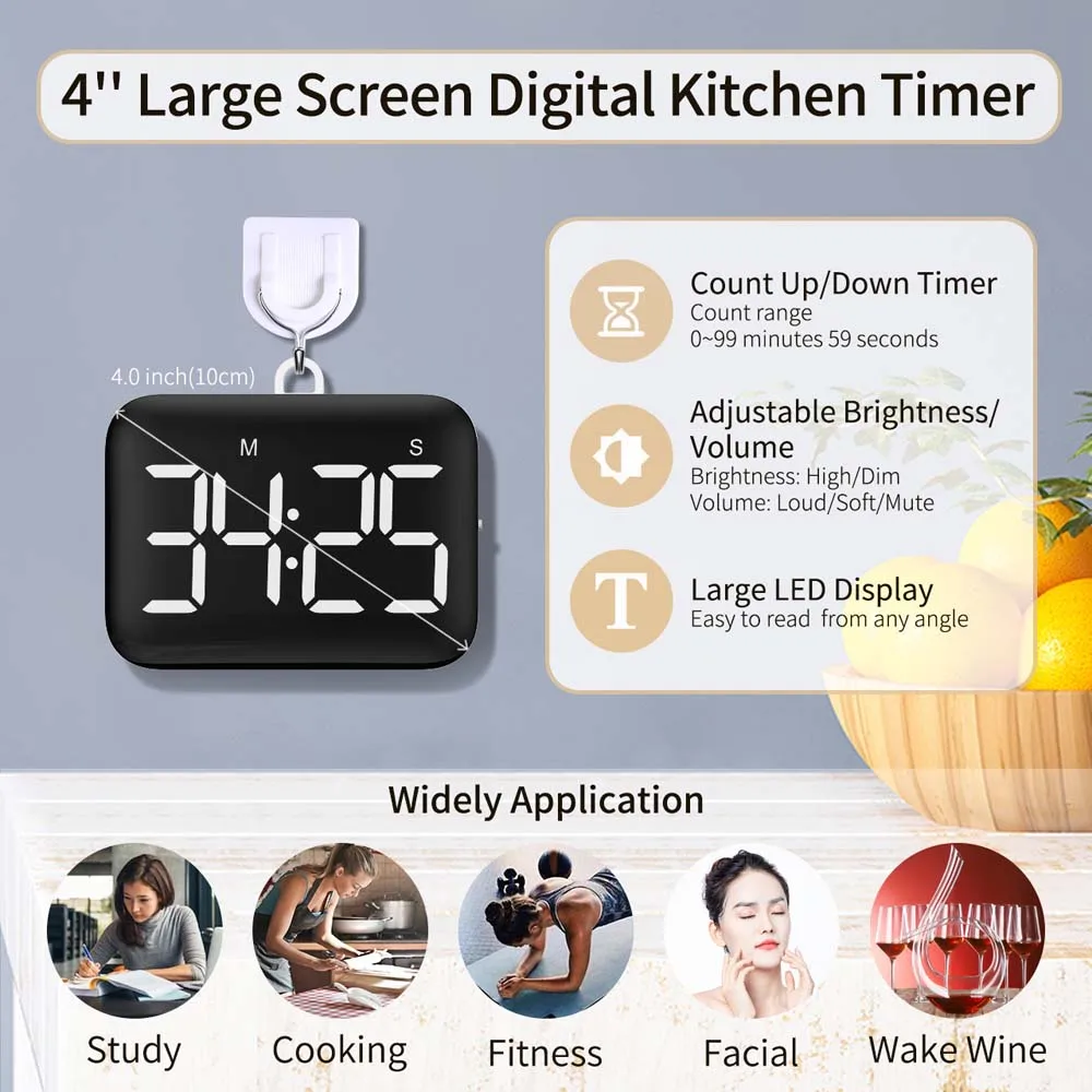 

Digital Kitchen Timer Countdown Reminder With LED Display Learning Exercise Timer Kitchen Baking And Cooking Tools
