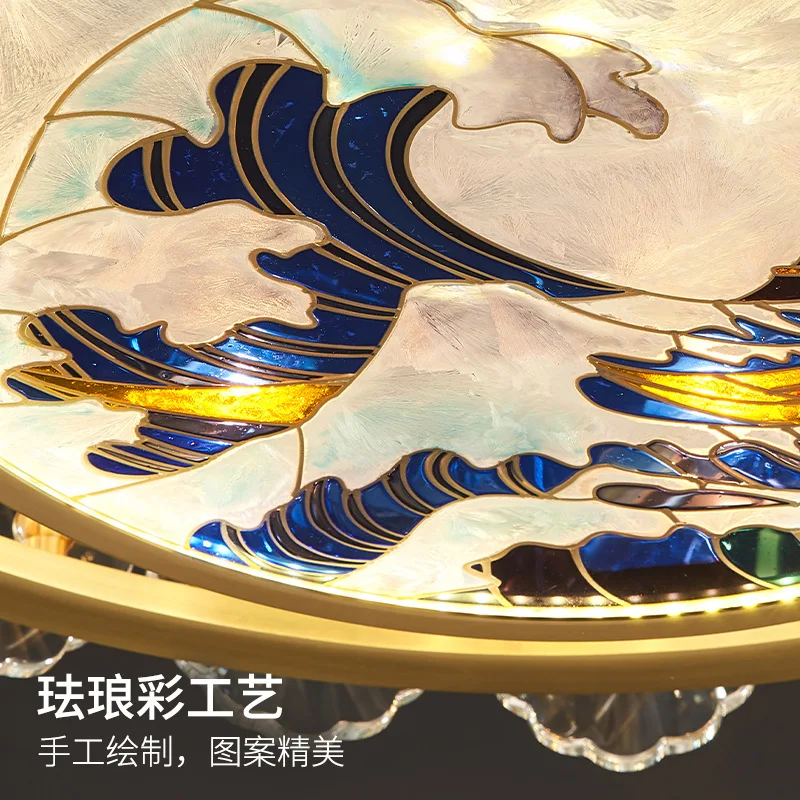 

Chinese style copper crystal lamp light luxury villa living room dining room simple modern chandelier