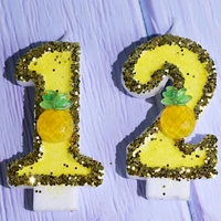number 0 9 yellow green birthday candles for children cake topper fruits pineapple dinosaur decoration party baking supplies