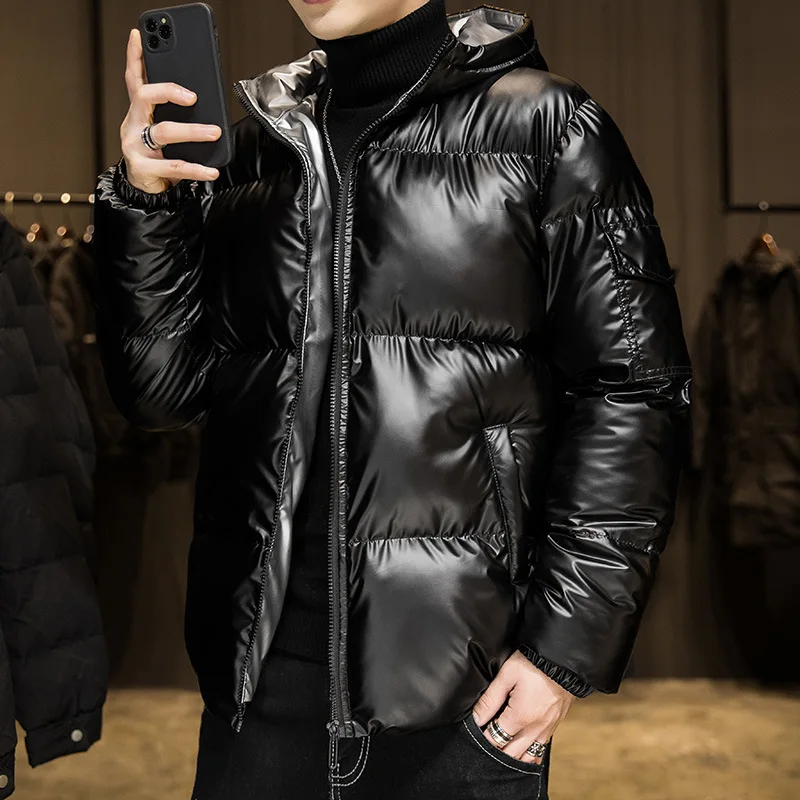 2020Men's Jacket Autumn and Winter Men's Bright Face Tide Brand Down Cotton Jacket Men's Casual Thickened Warm Hooded Jacket 4XL