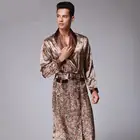 Халат-кимоно мужской из искусственного шелка, халаты с узором пейсли, с V-образным вырезом, атласный банный халат, ночная рубашка