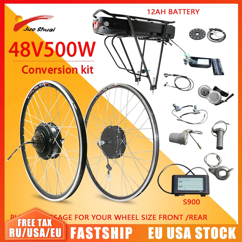 Online EBike Conversion High Speed Hub Fahrrad Motor Kit Kassette Hinten Wasser Flasche Batterie 48V 350W 500W 20-29 Zoll 700C Jueshuai