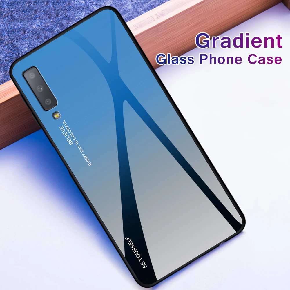 Жесткий чехол из закаленного стекла для Samsung Galaxy A7 A750 2018 градиентная защитная