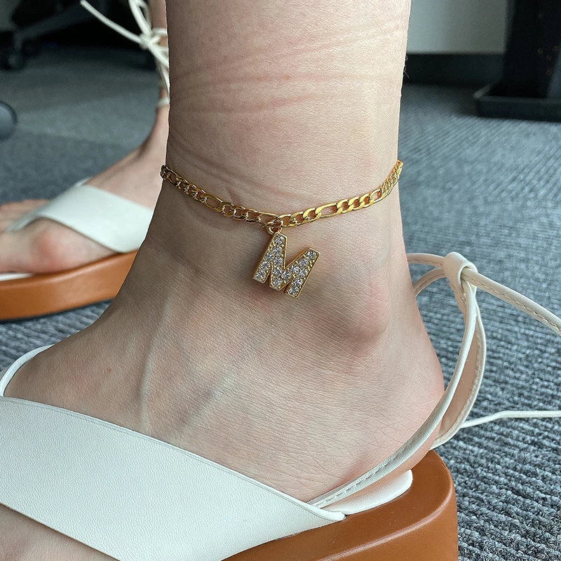 

A-Z Alphabet Letter Anklet For Women Zirconia Initial stainless steel Foot Jewelry Silver Color Feet Chain Gift Bijoux Femme2020