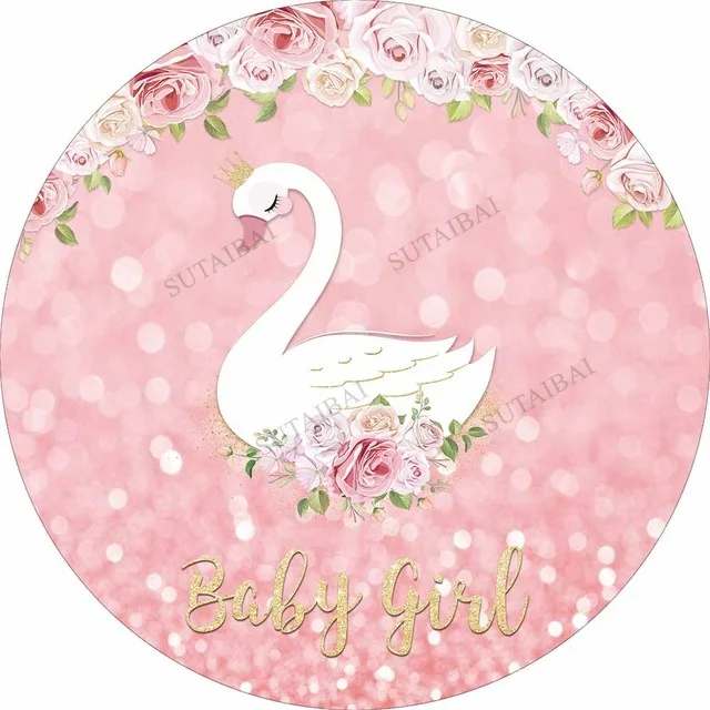 

Custom Circle Round Panel Backdrop Pink Gold Flower Swan Photography Background Birthday Baby Shower Party Decor Banner
