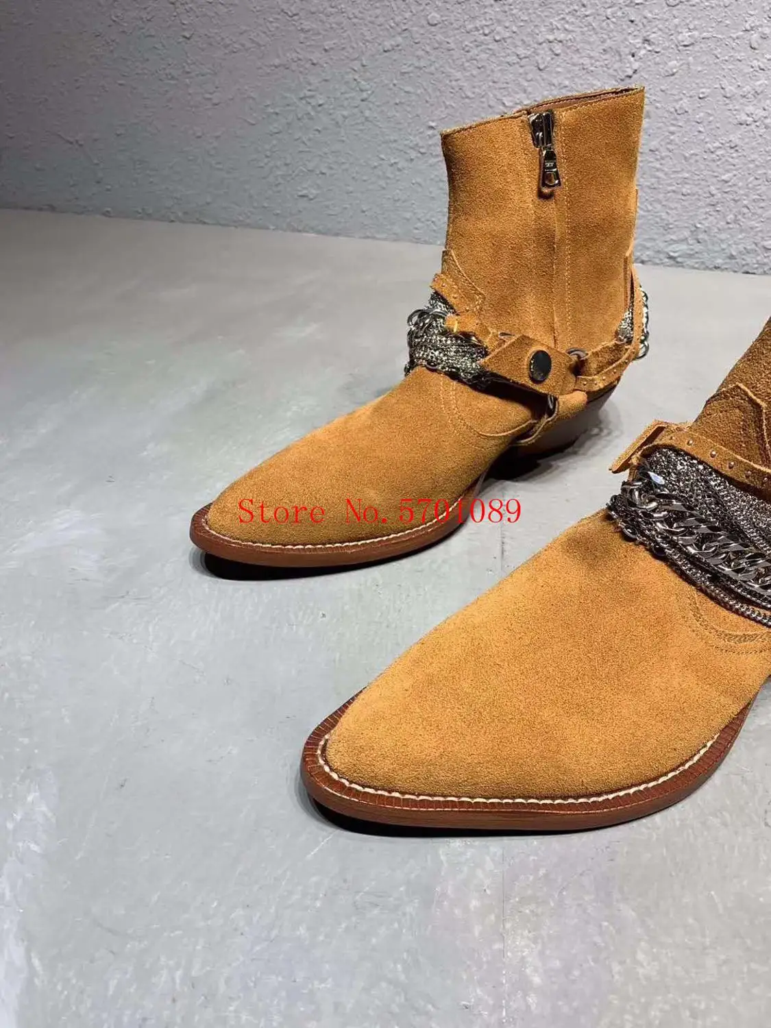 Мужские модные замшевые ботинки в западном стиле на цепочке коричневые Черные