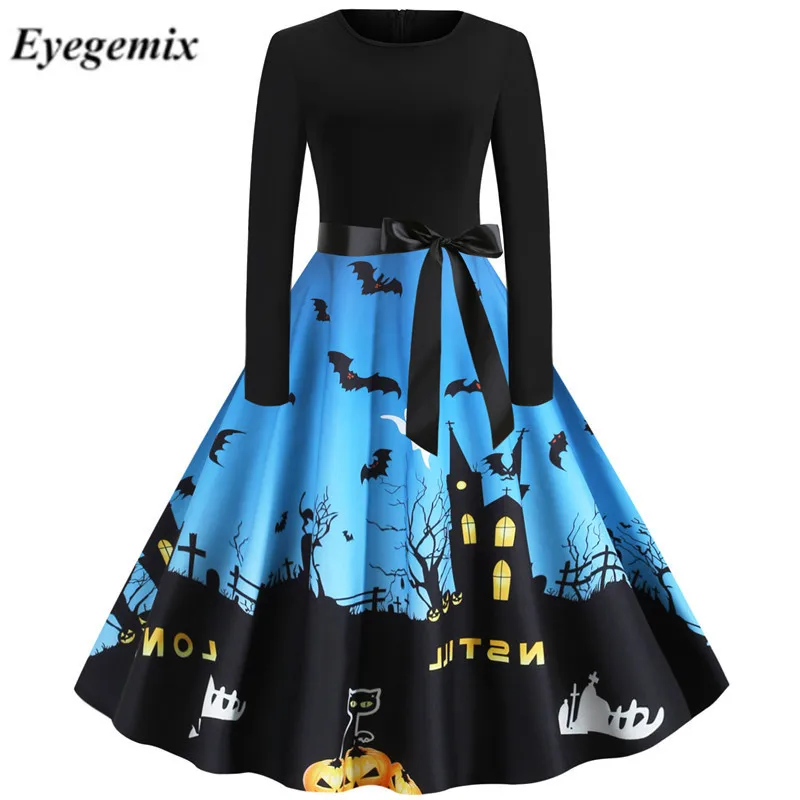 Осень зима зимние розовые женские 50 х 60 с длинным рукавом платье тыкв и призраков