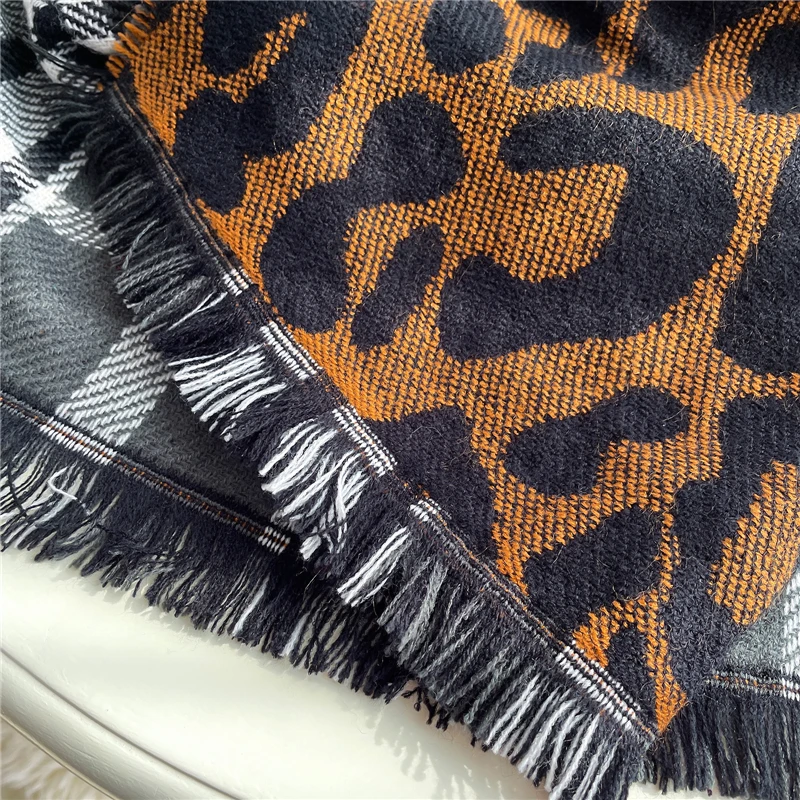 

Women Design Leopard Winter Scarf Cashmere Pashmina Plaid Double-sided Scarves Lady Warm Shawl Wrap Blanket 2021 New