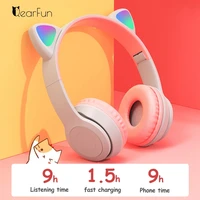 rgb cute cat wireless children headphones with mic stereo pc gamer headsets for girls kids cell phone gaming earphone bluetooth
