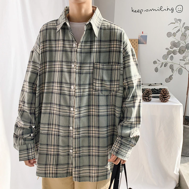 Клетчатая рубашка Мужская модная хлопковая футболка в стиле ретро повседневные