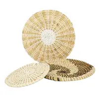 3Pcs Round Woven Basket Handmade Hanging Wall Basket Decor Table Tray Boho Home Garden For Living room Kitchen Bedroom