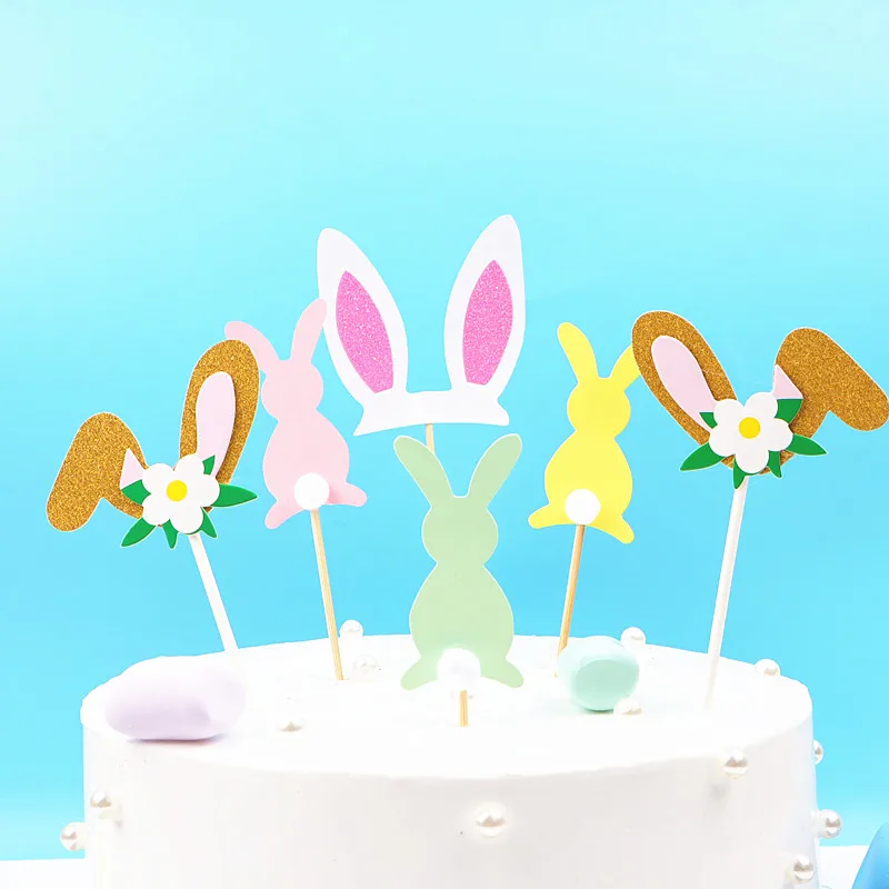 Блестящие украшения для торта в виде кроличьих ушей тематический десертный стол