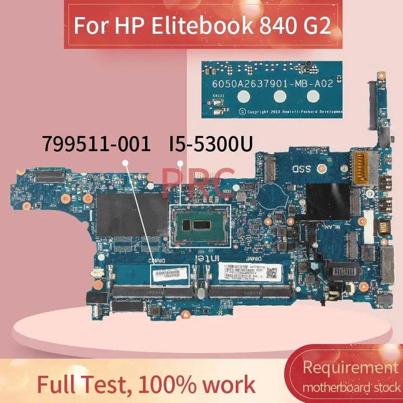 799511 001 601 для HP Elitebook 840 G2 I5 5300U материнская плата ноутбука 6050A2637901 SR23X DDR3 Материнская