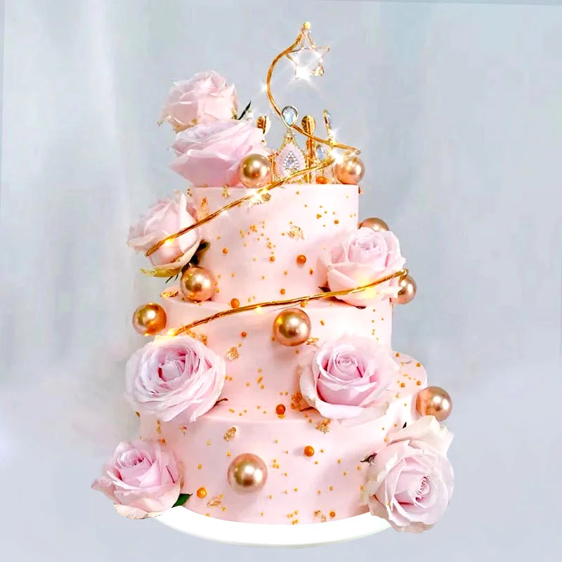 

New Lron Wire Ball Happy Birthday Cake Topper Diamond Christmas Party Cake Toppers for Baby Shower Party Cake Dessert Decoration