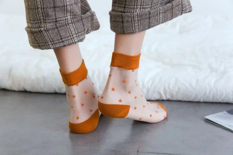 Женские носки cristal seda punto chica punto imprimir transparente verano zapatillas invisibles calcetines mujer harajuku fuzzy