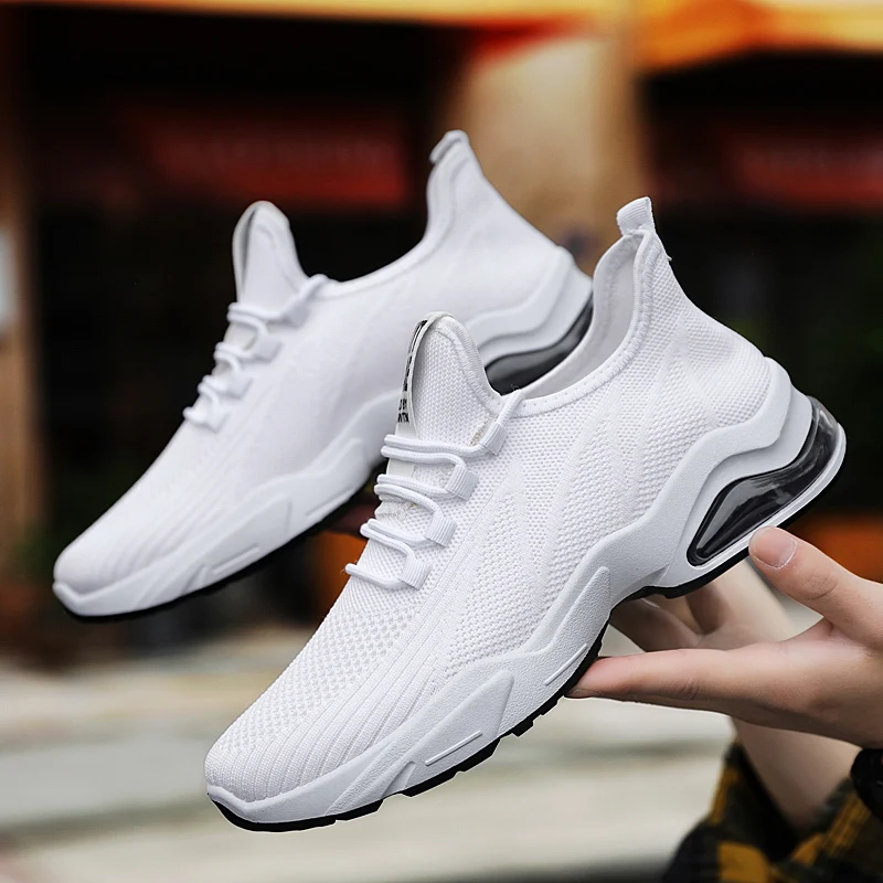 Men's Summer Sneaks Comfortable Running Shoes Fashion Mesh Breathable Comfortable White Shoes Rubber Air Cushion Shoes Lace-Up