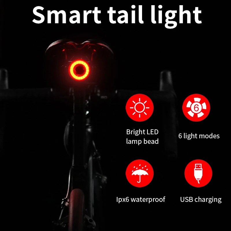 

New Bicycle light Built-In 5200mAh Lithium Battery USB Rechargeable Bike Flashlight 3Mode Bike Accessories with Smart Tail light