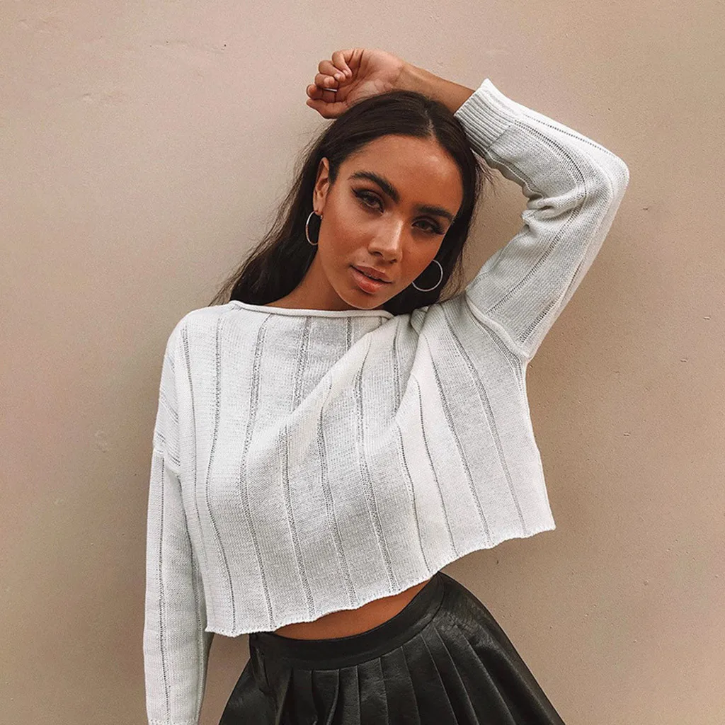 Женская футболка в полоску с длинным рукавом и круглым вырезом | одежда