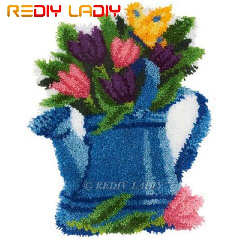 Latch Hook Kits Make Your Own Rug Flowers Vase Tapestry Crocheting Cushion Mat DIY Carpet Pre-Printed Canvas Hobby &amp Crafts | Дом и сад