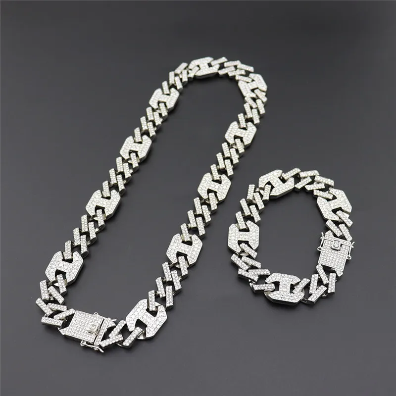 

Цепочка Из кубинской цепи Майами мужская, Ювелирное Украшение с 2 рядами сверкающих Стразы в стиле хип-хоп, 17 мм