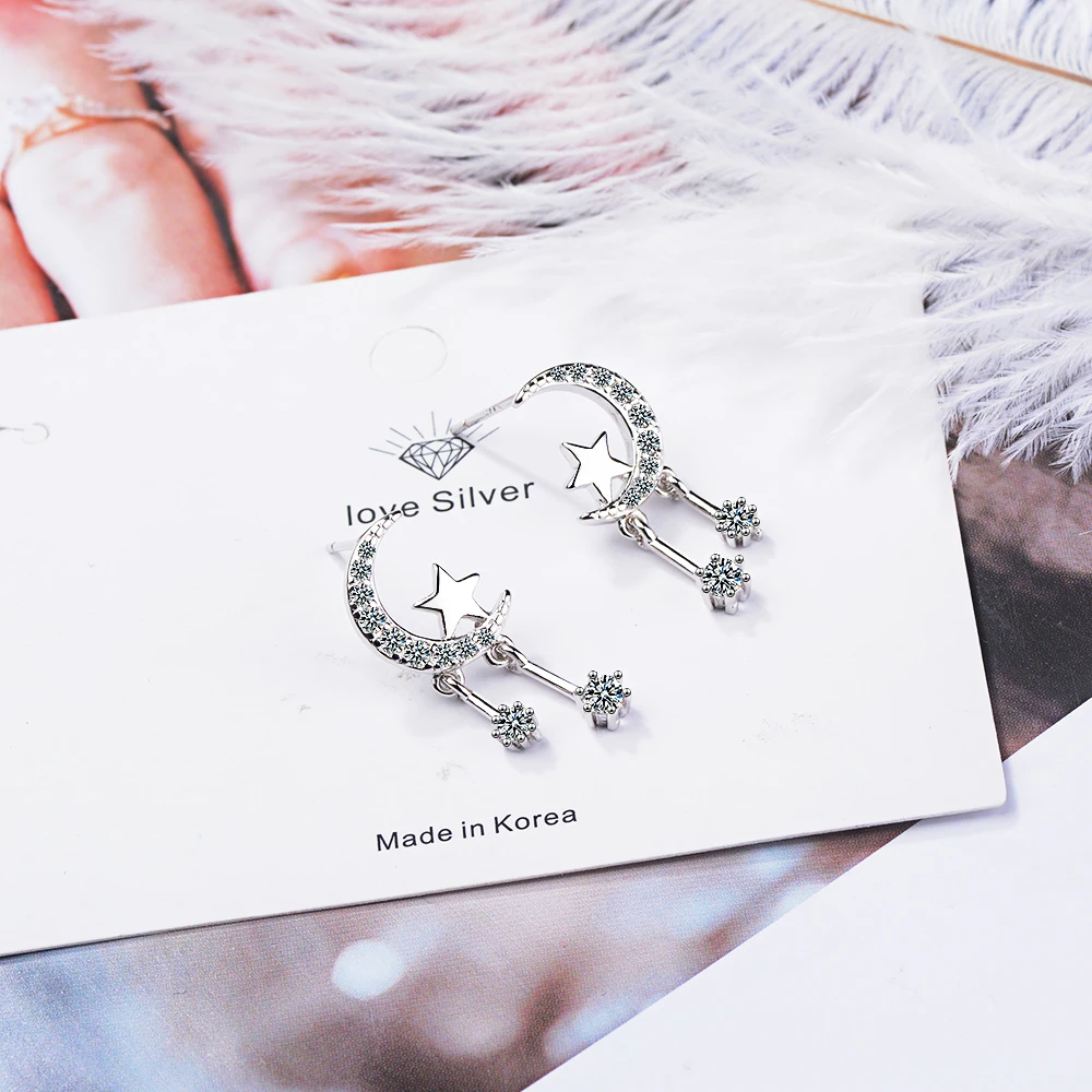 Женские серьги гвоздики из серебра 925 пробы с цирконом|Серьги-подвески| |