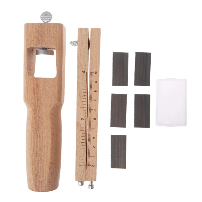 

New Wood Adjustable Strip Cutter Craft Tool Leather Hand Cutting Tools +5 Blades E56C