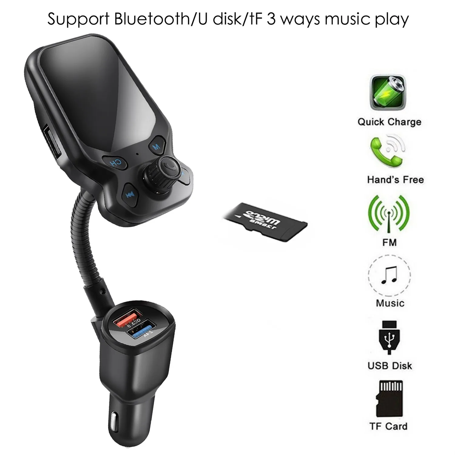 Автомобильный FM-передатчик Bluetooth 5 0 USB автомобильное зарядное устройство AUX