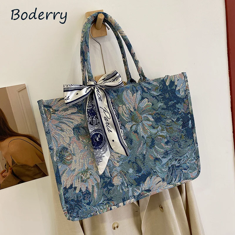 

Boderry 2021 New Arrivals Fashion Printed Handbag Graffiti Flower Canvas Large Capacity ShoulderBag Versatile Pearl CrossbodyBag