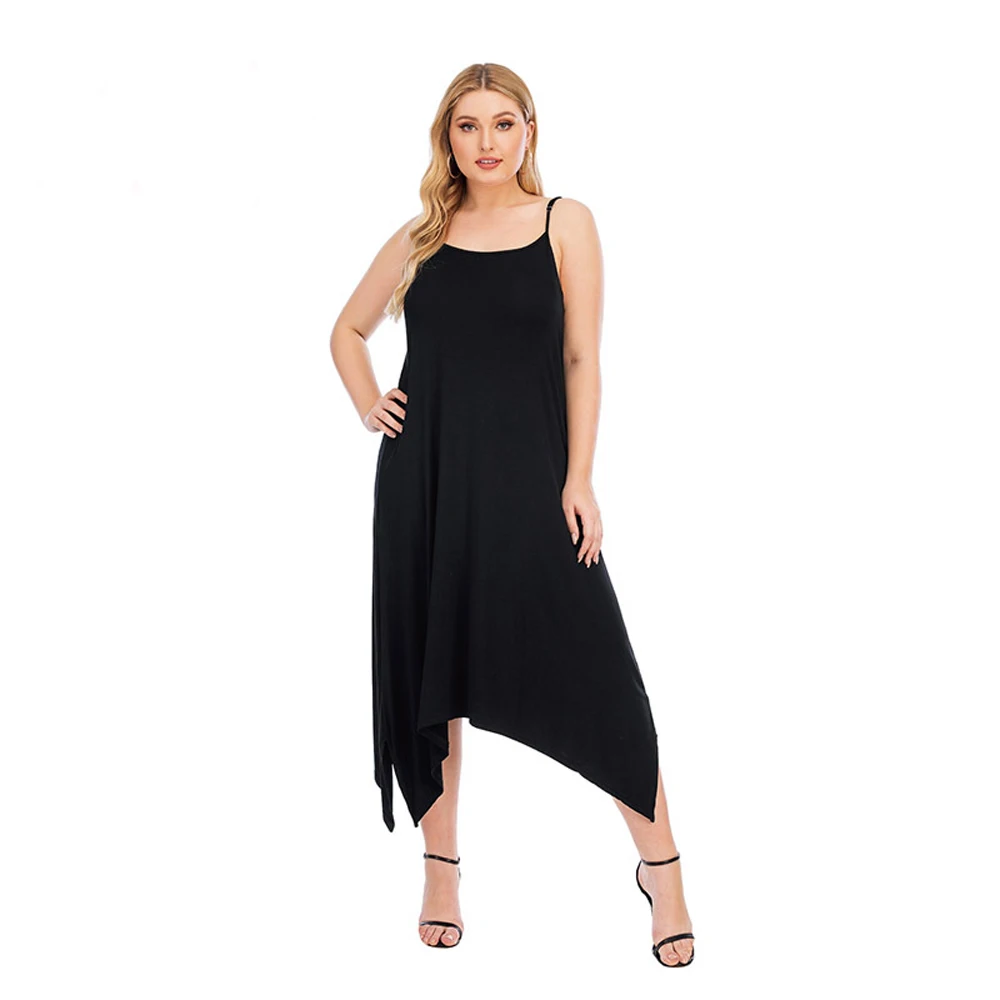 

6066 Oversized Women Irregular Modal Strapless Dress Spaghetti Strap Female Black Sleep Wear Home Suit Nightgown Lingerie Summer